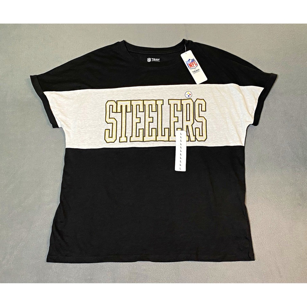 Pittsburgh Steelers NFL Licensed Dolman Short Sleeve T Shirt women's L embossed